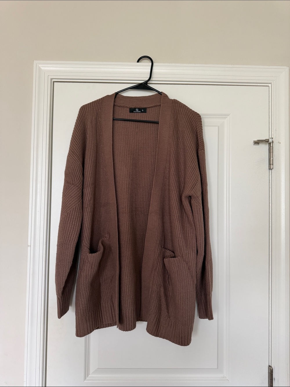 Women’s Open-Front Ribbed Cardigan in Taupe Brown